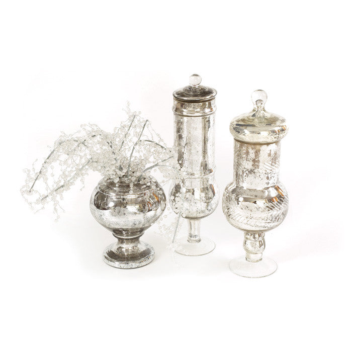 Tall Etched Antique Mercury Glass Jar