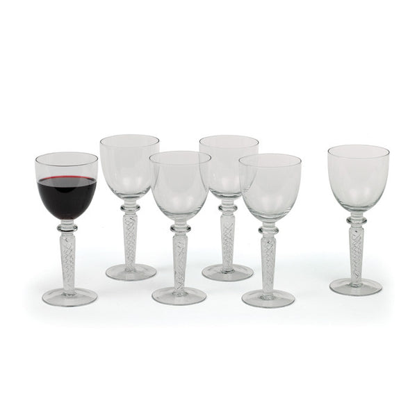 Set of Six Coil Red Wine Goblets