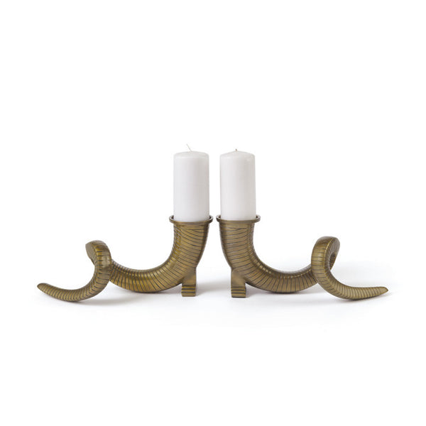 Set of Two Ram Horn Candleholders